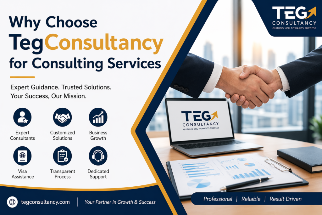 TegConsultancy consulting services banner showing business handshake, expert guidance, and professional corporate solutions for business growth and visa consultancy