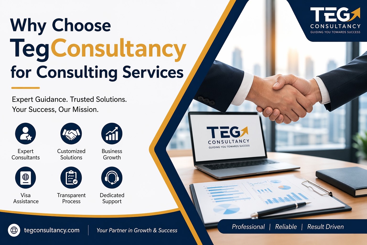 TegConsultancy consulting services banner showing business handshake, expert guidance, and professional corporate solutions for business growth and visa consultancy